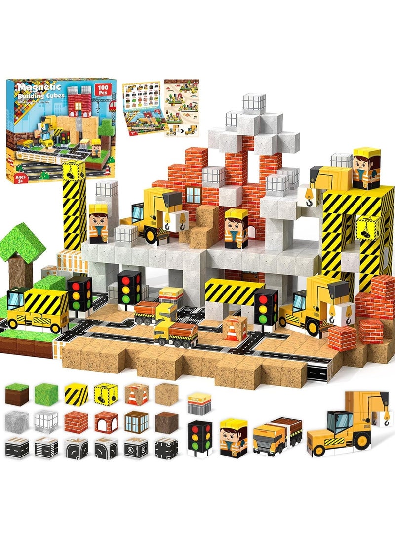 Fanski Magnetic Blocks,100PCS Magnetic Building Blocks Magnet Cubes Stacking Construction Set, STEM Montessori Sensory Toys for Kids Boys Girls Ages 3-10, Sensory Tile Stacking Toy, Gift for Toddlers and Kids - Image 1