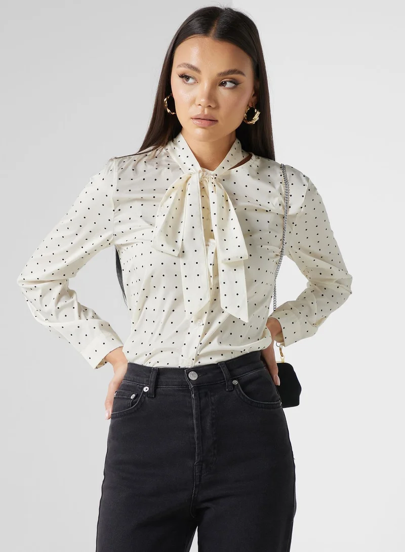ELLA Polka Dot Blouse With Neck Tie