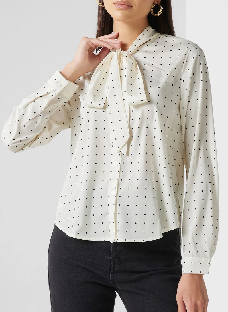 ELLA Polka Dot Blouse With Neck Tie