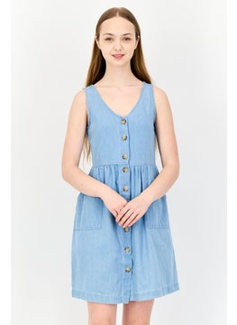 DeFacto Women Plain Mini Dress, Light Blue  - Image 1