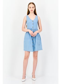 DeFacto Women Plain Mini Dress, Light Blue  - Image 4