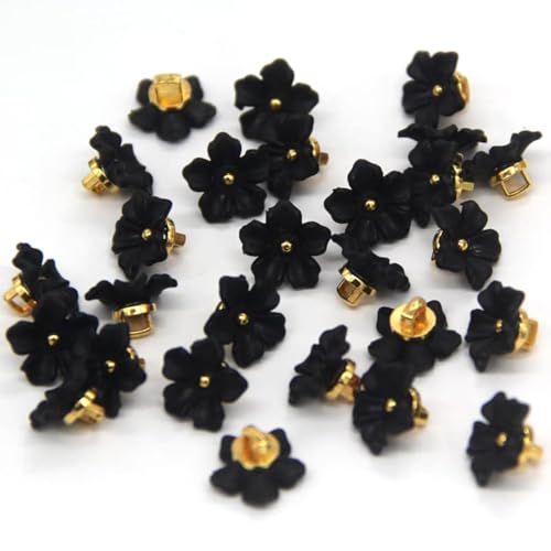 USOSOU 13mm Black Flower Sewing Plastic Buttons, Pearl Buttons for Clothing, Shirts, Skirts, Wedding Dresses, Blouse, Jewelry Decorations, Handmade DIY Crafts (50pcs 13mm(1/2")) - Image 1