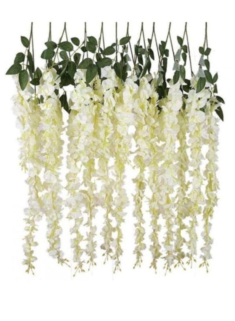 Alissa 12pcs Artificial Silk Wisteria Vine Ratta Silk Hanging Flower Wedding Decor, Party Marriage Functions Home Decor Office White  - Image 1