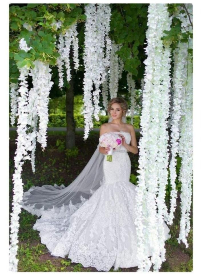 Alissa 12pcs Artificial Silk Wisteria Vine Ratta Silk Hanging Flower Wedding Decor, Party Marriage Functions Home Decor Office White  - Image 3