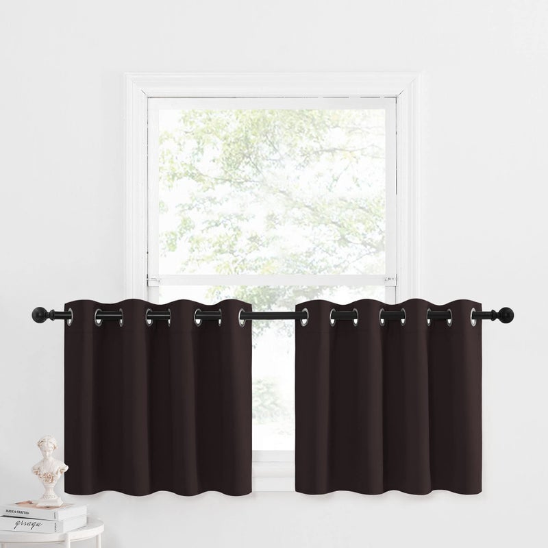 NICETOWN NICETOWN Kitchen Curtains Window Treatments - Eyelet Top Home Fashion Blackout Curtains Tailored Drapes for Cafe (Toffee Brown  Double Piece  W52 x L24 1.2 inches Header) - Image 1