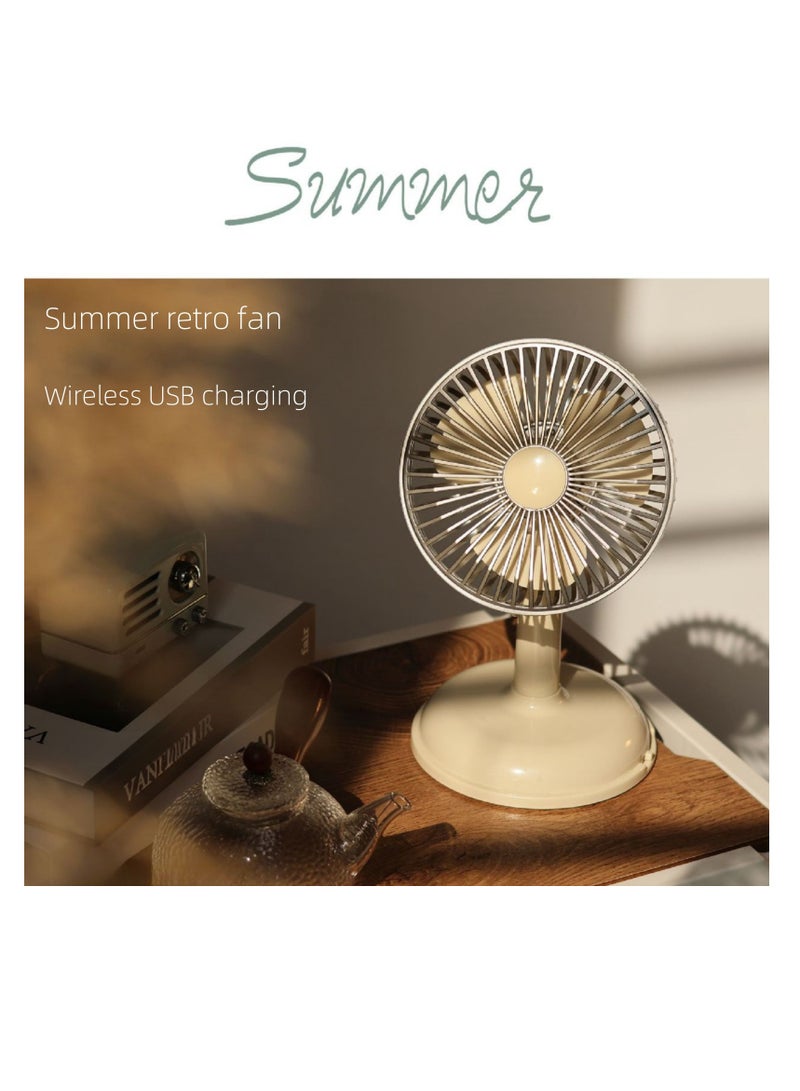 NOVOLAN Portable Desktop Fan Outdoor Fans, 800mah Battery Type C Charging, Quiet Operation, Retro Desktop Design, 90° Vertical Adjustment, Detachable and Washable Mesh Cover, Portable Handle (beige) - Image 2