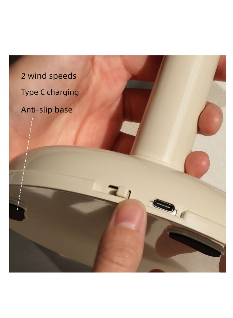 NOVOLAN Portable Desktop Fan Outdoor Fans, 800mah Battery Type C Charging, Quiet Operation, Retro Desktop Design, 90° Vertical Adjustment, Detachable and Washable Mesh Cover, Portable Handle (beige) - Image 4
