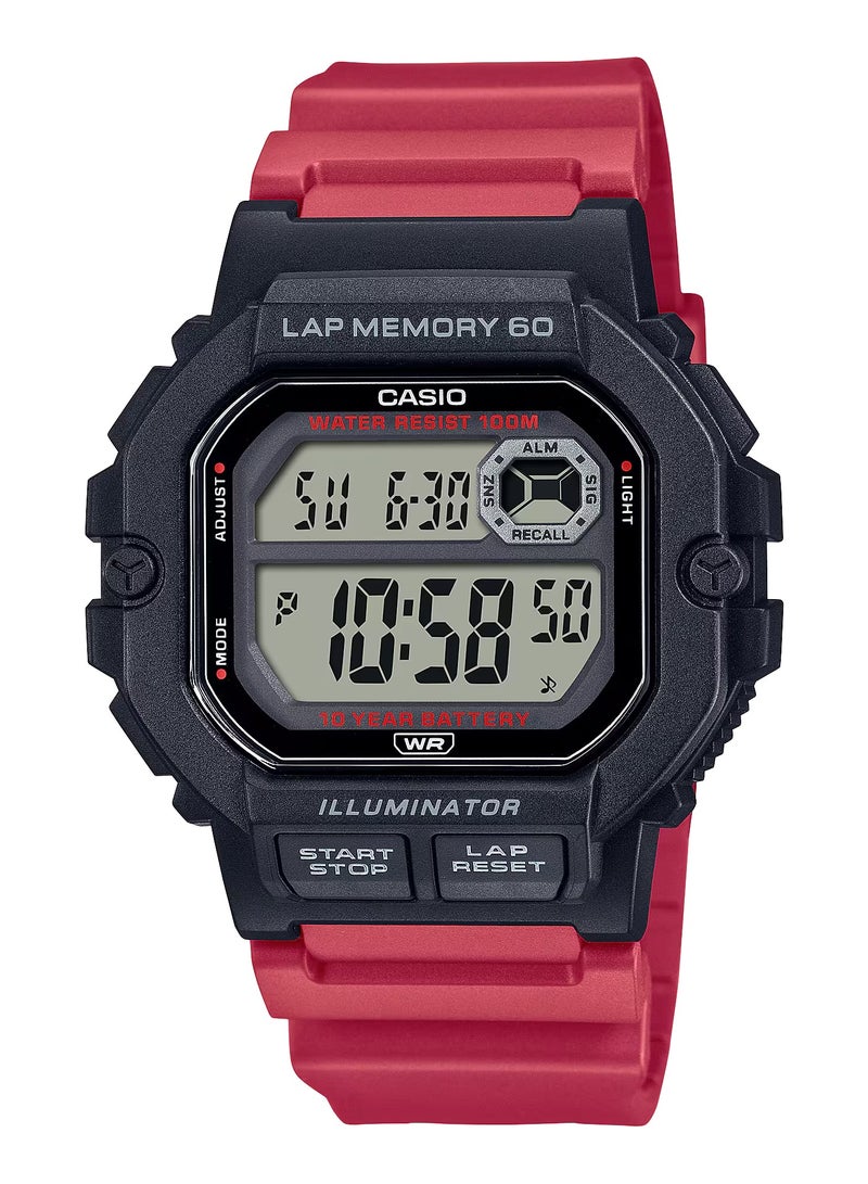 CASIO ساعة يد رقمية رياضية مقاومة للماء WS-1400H-4AV - 44 مم - أحمر