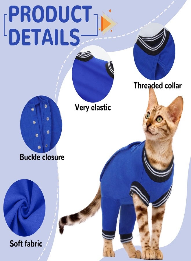 بوماي بوريتي بدلة تعافي للقطط من بوميبوريتي للأرجل الخلفية، بدلة جراحية للقطط بعد عملية التعقيم مع أكمام للأرجل لمنع اللعق، غطاء جرح بأكمام خلفية طويلة، بدلة قطعة واحدة للقطط الصغيرة، أزرق، مقاس XL - Image 2