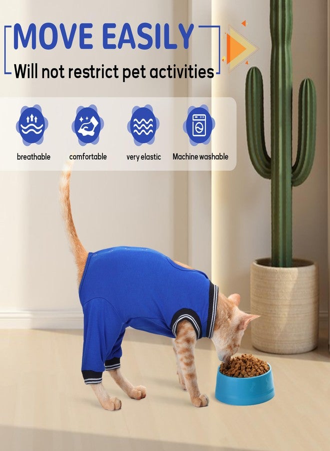 بوماي بوريتي بدلة تعافي للقطط من بوميبوريتي للأرجل الخلفية، بدلة جراحية للقطط بعد عملية التعقيم مع أكمام للأرجل لمنع اللعق، غطاء جرح بأكمام خلفية طويلة، بدلة قطعة واحدة للقطط الصغيرة، أزرق، مقاس XL - Image 3