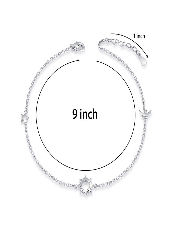 ACJNA 925 Sterling Silver Ankle Bracelets Moon Star Sun Universe/Flower/Sunflower/Heart/Sideway Cross/Sea Turtle Starfish Adjustable Anklet Jewelry Foot Chain for Women 9+8inch - Image 5