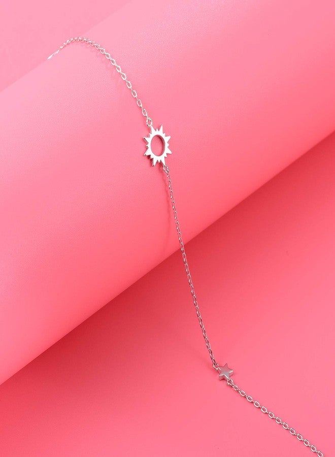 ACJNA 925 Sterling Silver Ankle Bracelets Moon Star Sun Universe/Flower/Sunflower/Heart/Sideway Cross/Sea Turtle Starfish Adjustable Anklet Jewelry Foot Chain for Women 9+8inch - Image 3