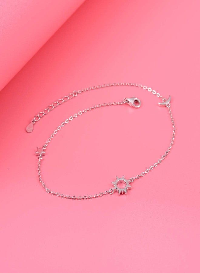 ACJNA 925 Sterling Silver Ankle Bracelets Moon Star Sun Universe/Flower/Sunflower/Heart/Sideway Cross/Sea Turtle Starfish Adjustable Anklet Jewelry Foot Chain for Women 9+8inch - Image 4