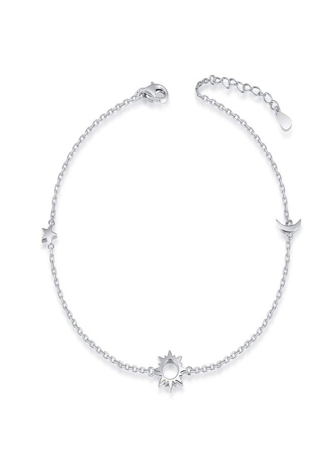 ACJNA 925 Sterling Silver Ankle Bracelets Moon Star Sun Universe/Flower/Sunflower/Heart/Sideway Cross/Sea Turtle Starfish Adjustable Anklet Jewelry Foot Chain for Women 9+8inch - Image 1