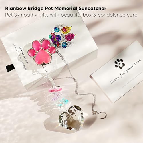 AMETHUARTZ Pet Memorial Suncatcher - Dog Memorial Gifts, Pet Loss Sympathy, Thoughtful Dogs and Cats Bereavement Remembrance Gifts, Natural Cat's Eye Paw Crystal Suncatcher(Pink) - Image 2