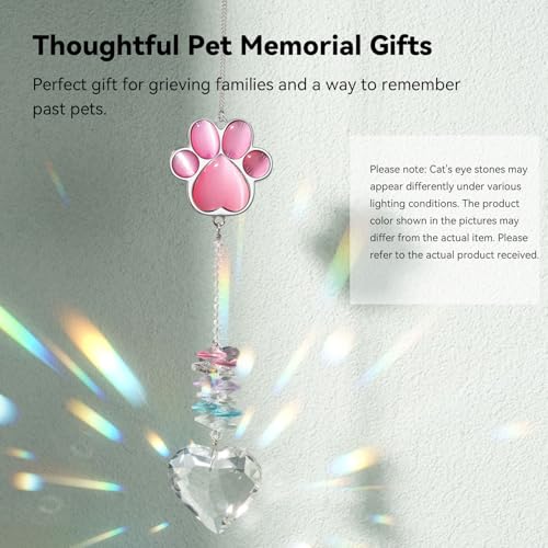 AMETHUARTZ Pet Memorial Suncatcher - Dog Memorial Gifts, Pet Loss Sympathy, Thoughtful Dogs and Cats Bereavement Remembrance Gifts, Natural Cat's Eye Paw Crystal Suncatcher(Pink) - Image 5