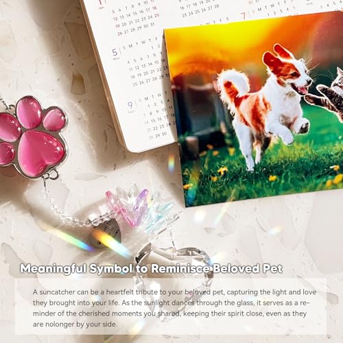 AMETHUARTZ Pet Memorial Suncatcher - Dog Memorial Gifts, Pet Loss Sympathy, Thoughtful Dogs and Cats Bereavement Remembrance Gifts, Natural Cat's Eye Paw Crystal Suncatcher(Pink) - Image 3