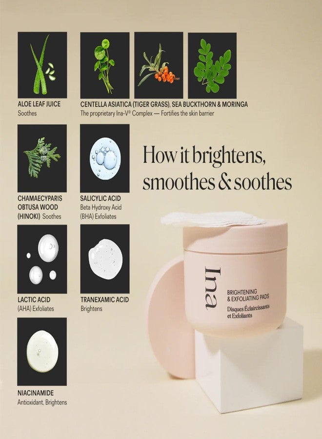 Ina Brightening & Exfoliating Pads - AHA BHA Intimate Exfoliating Pads with Lactic, Salicylic & Tranexamic Acid - Bikini Line Pads for Ingrown Hairs & Discoloration - 50 Biodegradable Pads - Image 2