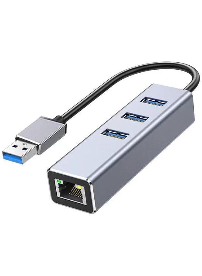 هوكور محول ايثرنت USB 3.0، موزع USB 4 في 1 مع 3 منافذ بيانات USB-A وشبكة RJ45 جيجابت واحدة، موزع USB متعدد المنافذ للابتوب والكمبيوتر وماك بوك برو/اير 2015 وسيرفس وديل اكس بي اس وكروم بوك وثينك باد - Image 1