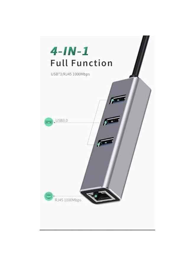 هوكور محول ايثرنت USB 3.0، موزع USB 4 في 1 مع 3 منافذ بيانات USB-A وشبكة RJ45 جيجابت واحدة، موزع USB متعدد المنافذ للابتوب والكمبيوتر وماك بوك برو/اير 2015 وسيرفس وديل اكس بي اس وكروم بوك وثينك باد - Image 2