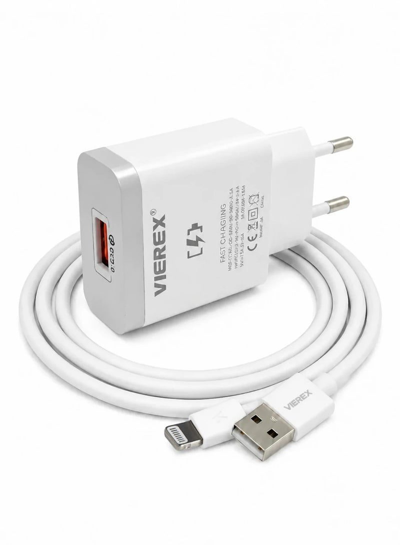 Vierex شاحن سريع 18 واط رفيق السفر يتضمن كابل USB-C إلى Lightning لأجهزة Apple 14/13/12/11 - Image 3