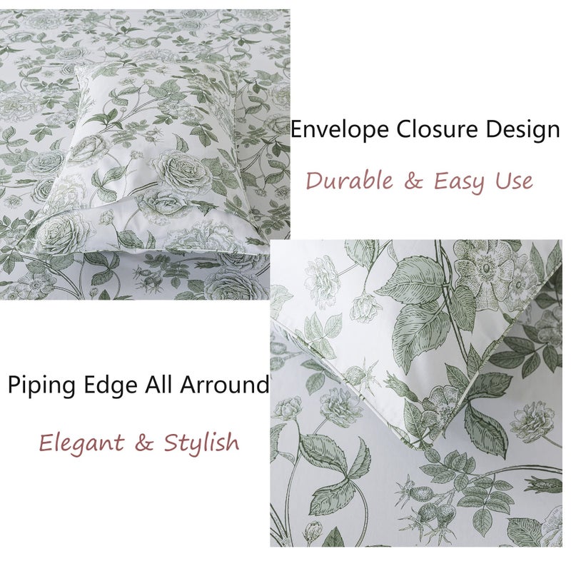 FADFAY Sheets Set Queen Vintage White and Green Floral Bedding Elegant Peony Sheets Set Shabby Rose Farmhouse Bedding 100% Egyptian Cotton 800 Thread Count Deep Pocket Fitted Sheet 4Pcs, Queen Size - Image 5