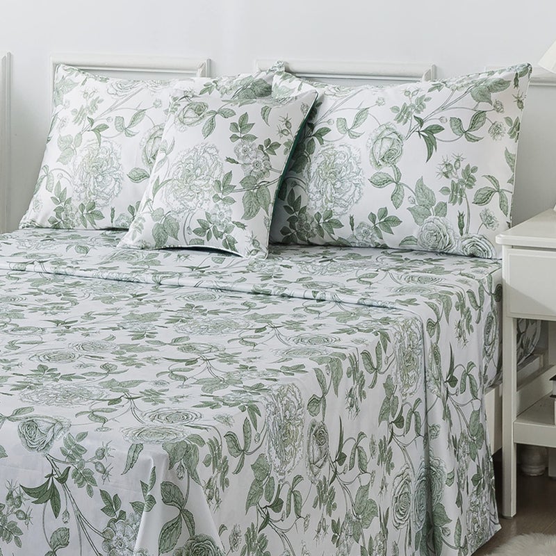FADFAY Sheets Set Queen Vintage White and Green Floral Bedding Elegant Peony Sheets Set Shabby Rose Farmhouse Bedding 100% Egyptian Cotton 800 Thread Count Deep Pocket Fitted Sheet 4Pcs, Queen Size - Image 2