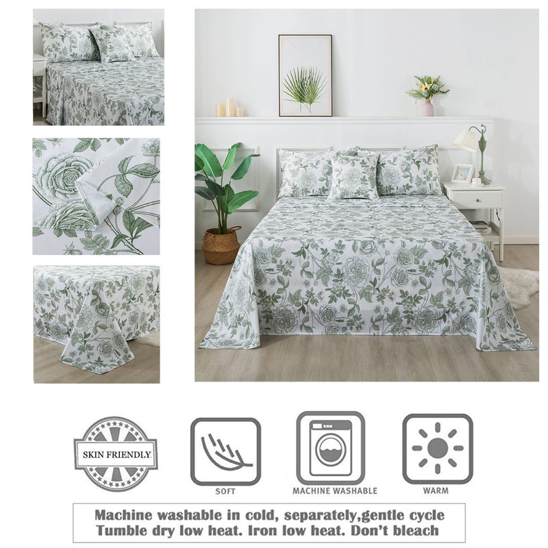 FADFAY Sheets Set Queen Vintage White and Green Floral Bedding Elegant Peony Sheets Set Shabby Rose Farmhouse Bedding 100% Egyptian Cotton 800 Thread Count Deep Pocket Fitted Sheet 4Pcs, Queen Size - Image 4