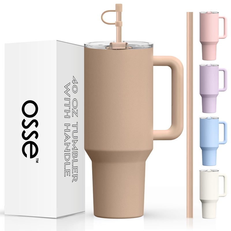 Osse osse 40oz Tumbler with Handle and Straw Lid | Double Wall Vacuum Reusable Stainless Steel Insulated Water Bottle Travel  - Image 1