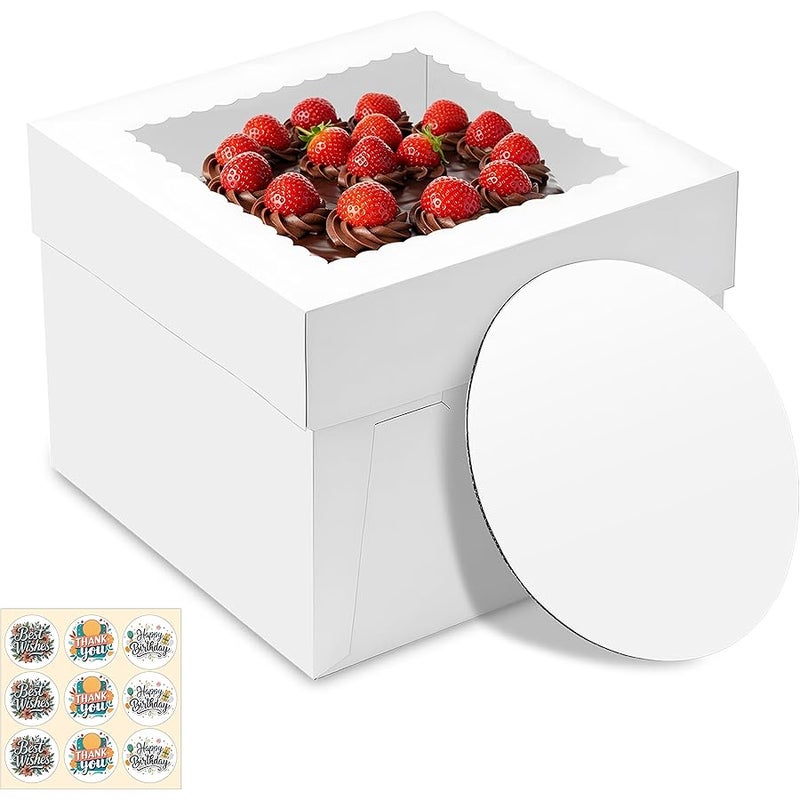 RYDDOY 3 Pack Cake Boxes, 10x10x8 Inches Tall Cakes Box with Window, White Cake Boxes with Cakes Boards, Square Bakery Box, for Cake, Treat Cookie Dessert, Pastry, Birthday Party, Mother's Day, Weddings - Image 1