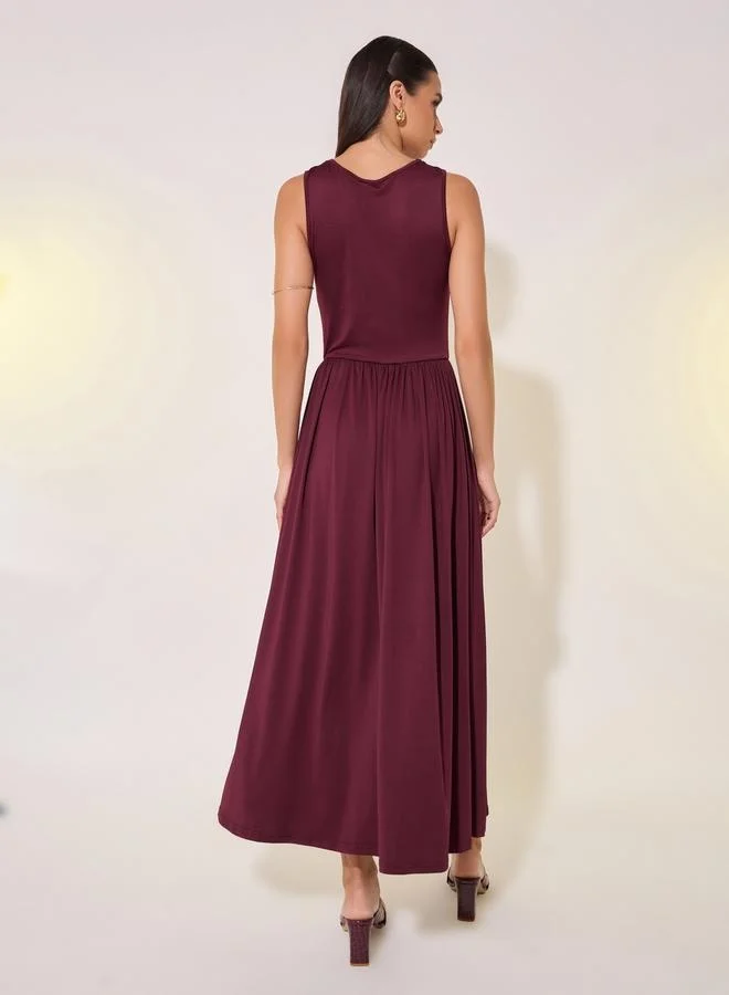 Take Two Solid Gathered Detail Sleeveless Maxi Dress
