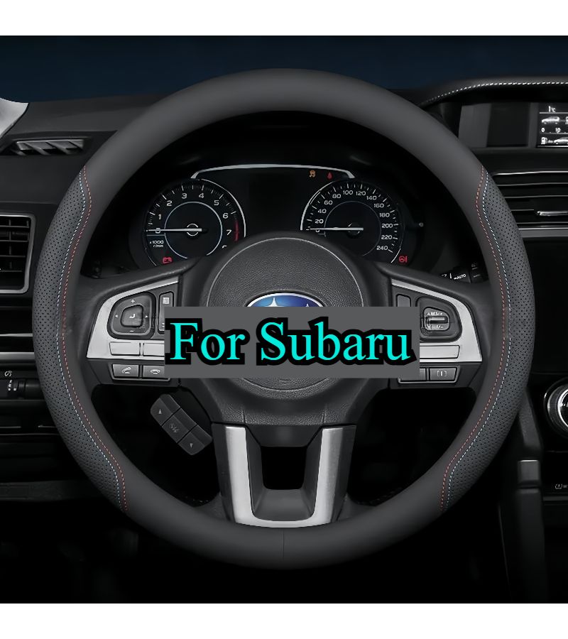 Breathable Laser Perforated PU Leather Steering Wheel Cover For Round Or D-Shaped Wheels 14.56 To 15.16 Inches Red And Blue Lines D-Type Four Section Model - Image 2