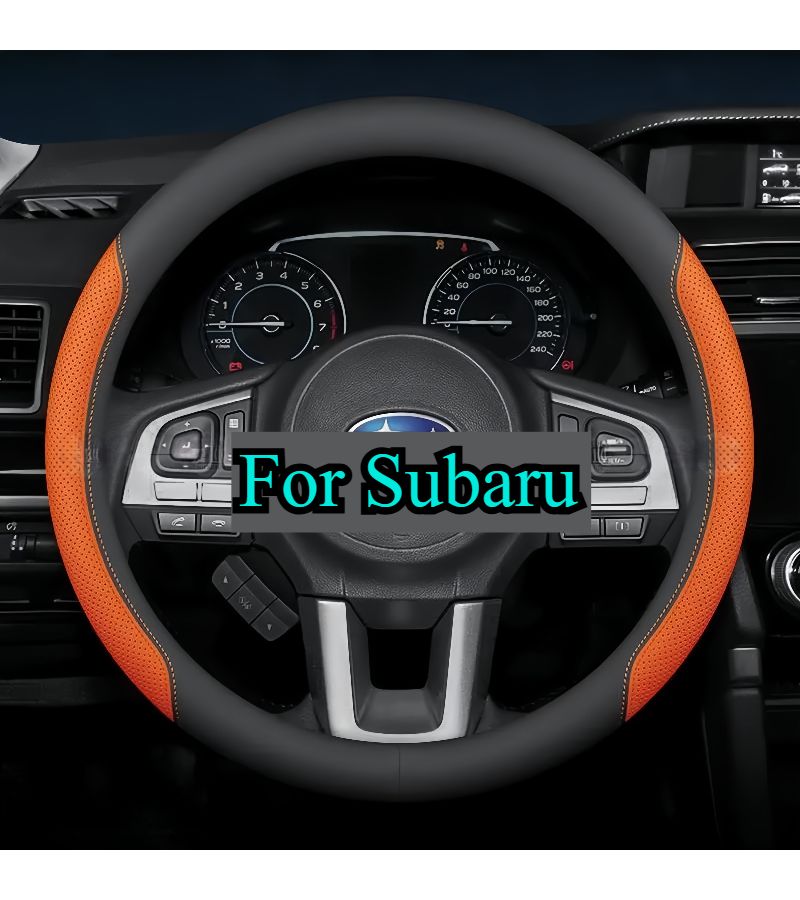 Breathable Laser Perforated PU Leather Steering Wheel Cover For Round Or D-Shaped Wheels 14.56 To 15.16 Inches Red And Blue Lines D-Type Four Section Model - Image 3