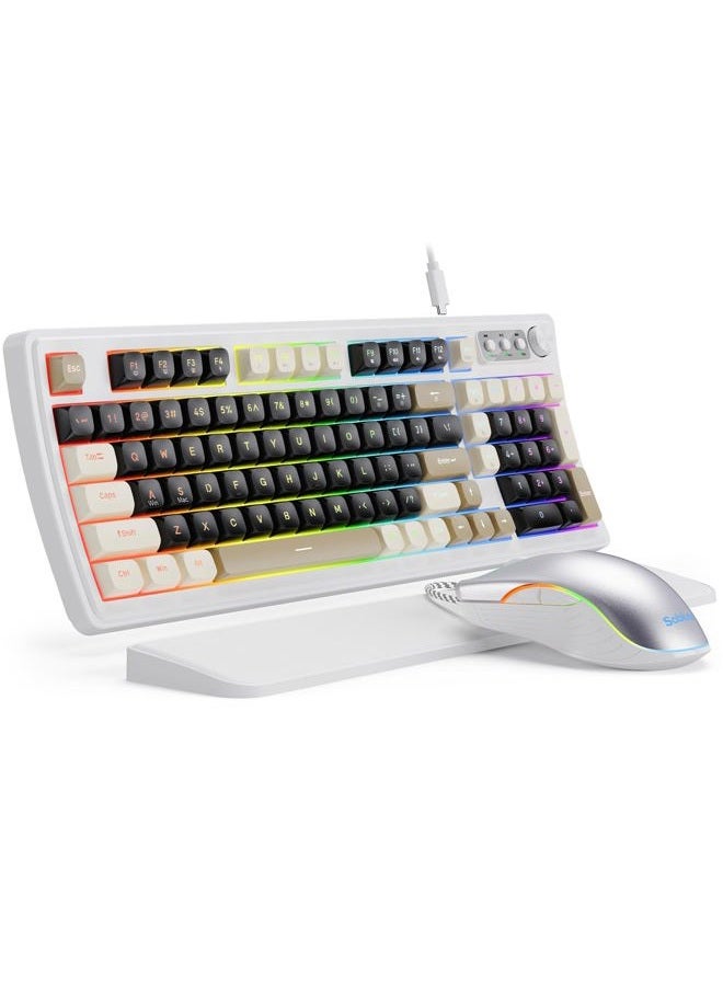 SABLUTE Wired Gaming Keyboard and Mouse, RGB Backlit Mechanical Feel PC Gaming Keyboards Multimedia Knob& Anti-Ghosting Ergonomic Premium Leather Wrist Rest for Game (White) - Image 1