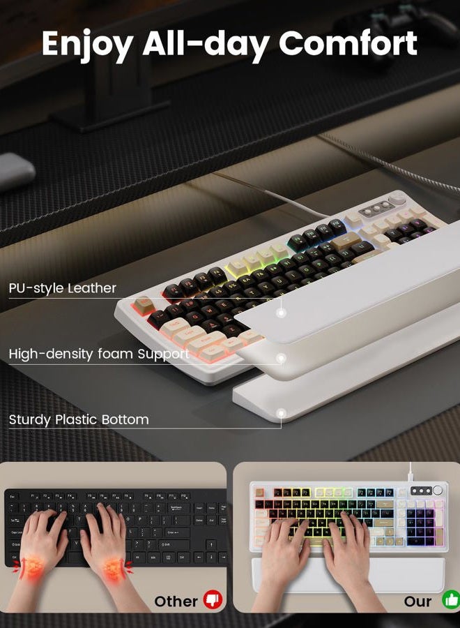 SABLUTE Wired Gaming Keyboard and Mouse, RGB Backlit Mechanical Feel PC Gaming Keyboards Multimedia Knob& Anti-Ghosting Ergonomic Premium Leather Wrist Rest for Game (White) - Image 3