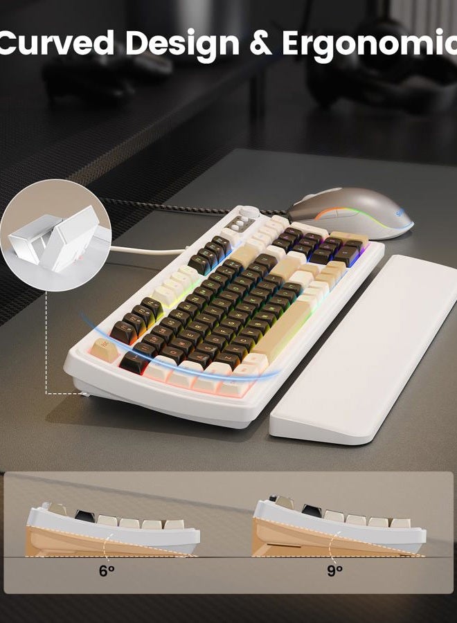 SABLUTE Wired Gaming Keyboard and Mouse, RGB Backlit Mechanical Feel PC Gaming Keyboards Multimedia Knob& Anti-Ghosting Ergonomic Premium Leather Wrist Rest for Game (White) - Image 4