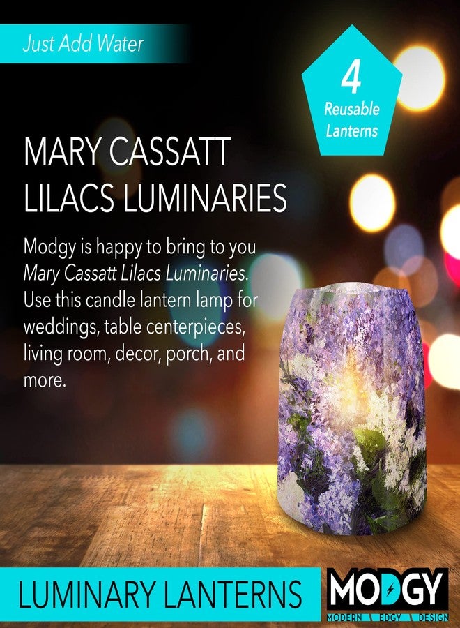 MODGY Luminary Lanterns Candle Holder Decorative Indoor Outdoor Decor, Plastic Candle Lantern Lamps for Wedding Table Centerpiece Porch 4-Pack, with Flameless Floating LED Candles, Mary Cassatt Lilacs - Image 2