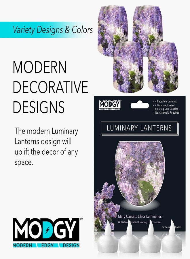 MODGY Luminary Lanterns Candle Holder Decorative Indoor Outdoor Decor, Plastic Candle Lantern Lamps for Wedding Table Centerpiece Porch 4-Pack, with Flameless Floating LED Candles, Mary Cassatt Lilacs - Image 5