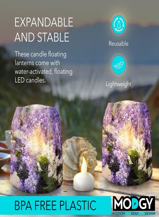 MODGY Luminary Lanterns Candle Holder Decorative Indoor Outdoor Decor, Plastic Candle Lantern Lamps for Wedding Table Centerpiece Porch 4-Pack, with Flameless Floating LED Candles, Mary Cassatt Lilacs - Image 3