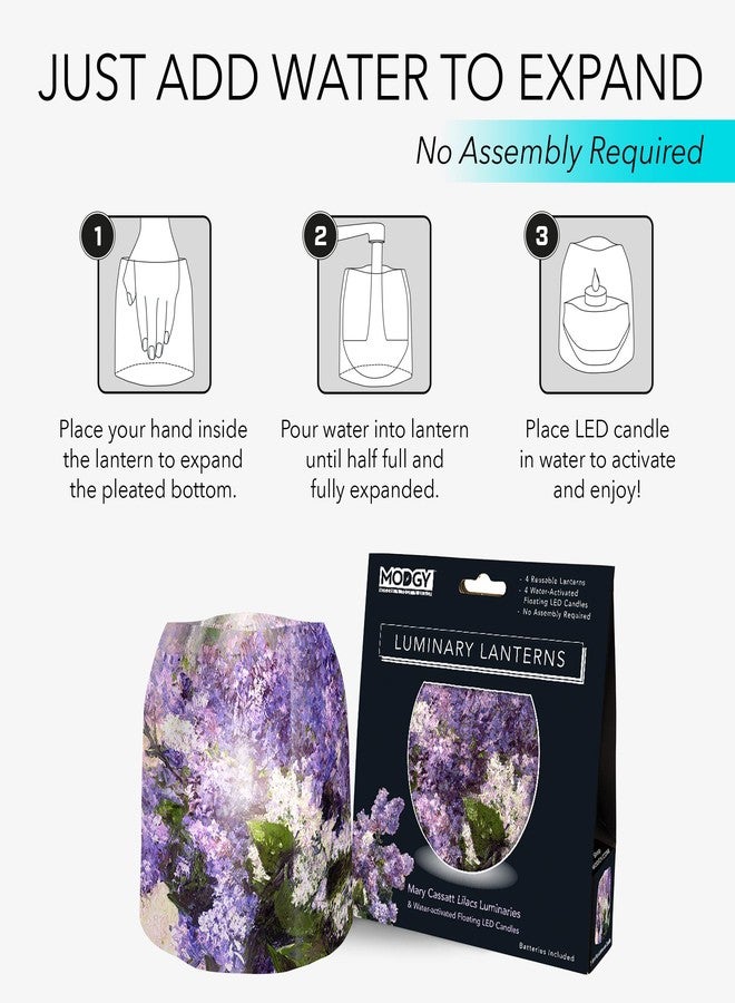 MODGY Luminary Lanterns Candle Holder Decorative Indoor Outdoor Decor, Plastic Candle Lantern Lamps for Wedding Table Centerpiece Porch 4-Pack, with Flameless Floating LED Candles, Mary Cassatt Lilacs - Image 4