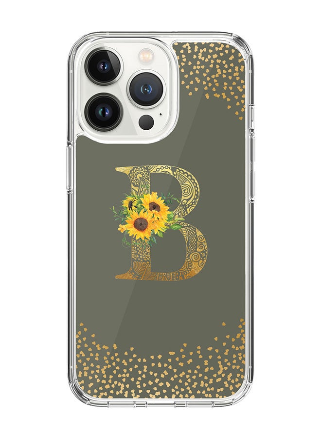Classic Clear Case For iPhone 14 Pro, Hybrid Soft Case Cover- Custom Monogram Initial Letter Mandala Floral Pattern Alphabet - B ( Olive Green)