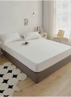 LUNA Home King Size Fitted bed sheet 180*200+30 cm with 2 pillow covers, set of 3 pieces, plain white color.  - Image 4