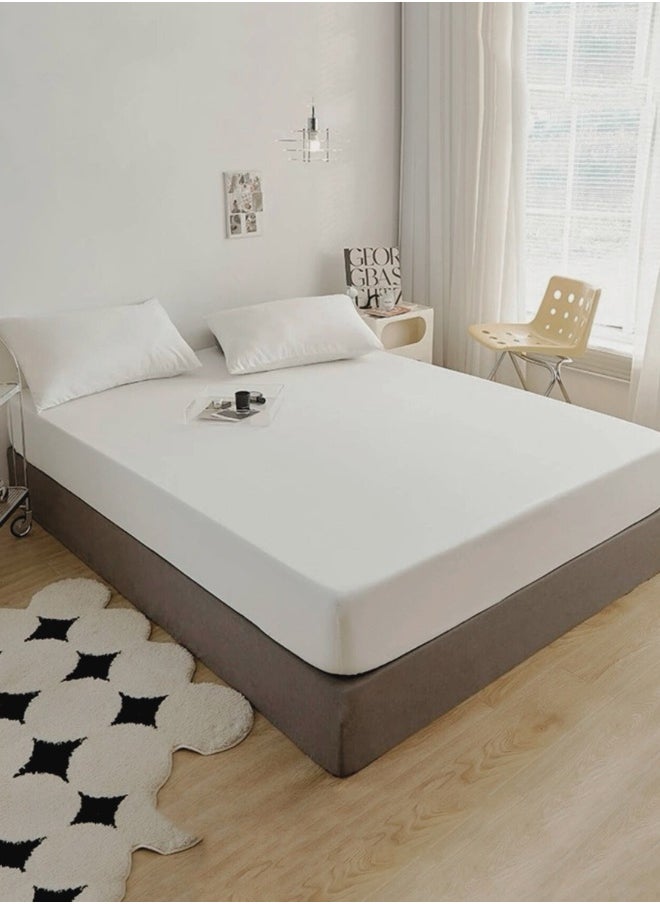 LUNA Home King Size Fitted bed sheet 180*200+30 cm with 2 pillow covers, set of 3 pieces, plain white color.  - Image 4