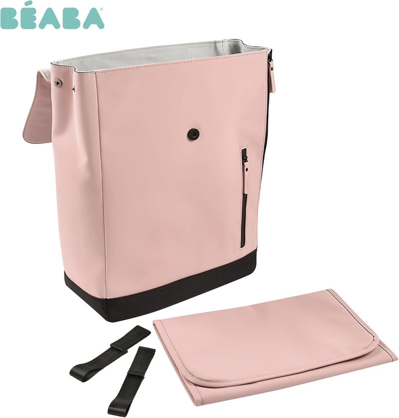 BEABA Béaba Oslo Diaper Changing Bag - Stylish Water-Resistant Baby Bag with Changing Mat and Insulated Bottle Holder, Vintage Rose - Image 2