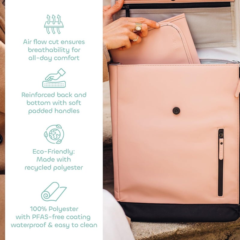 BEABA Béaba Oslo Diaper Changing Bag - Stylish Water-Resistant Baby Bag with Changing Mat and Insulated Bottle Holder, Vintage Rose - Image 5