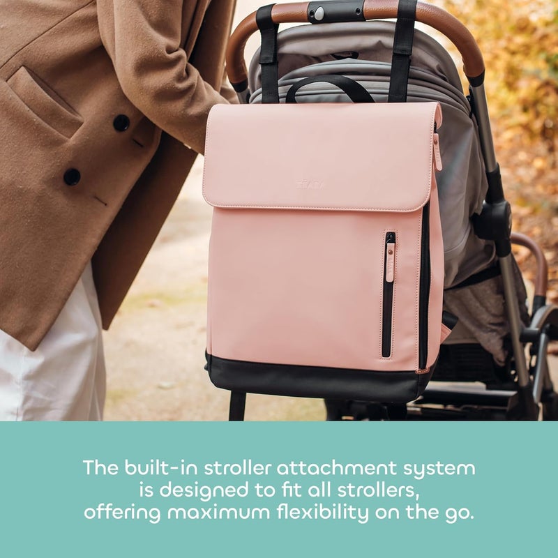 BEABA Béaba Oslo Diaper Changing Bag - Stylish Water-Resistant Baby Bag with Changing Mat and Insulated Bottle Holder, Vintage Rose - Image 3