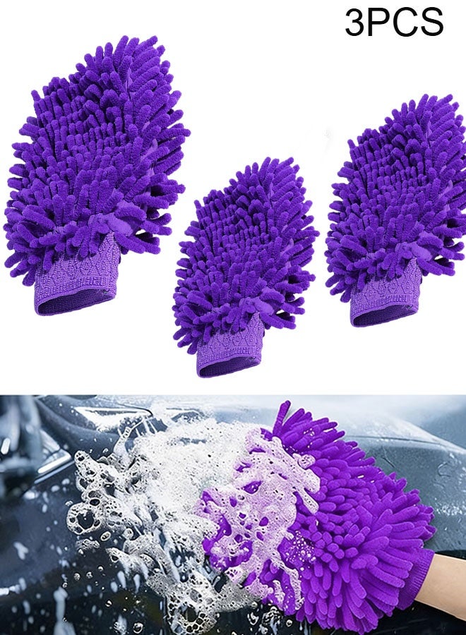 Happy D 3PCS Car Wash Mitt Microfiber - Double-Sided Chenille Scratch Free Mitt with Waterproof Inner for Car Washing Home Cleaning - Image 1