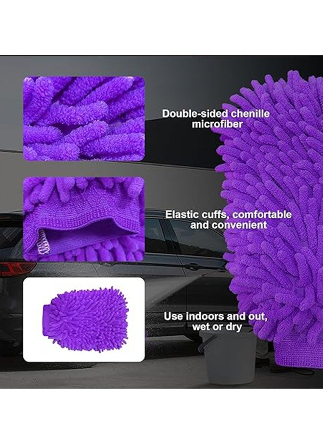 Happy D 3PCS Car Wash Mitt Microfiber - Double-Sided Chenille Scratch Free Mitt with Waterproof Inner for Car Washing Home Cleaning - Image 5