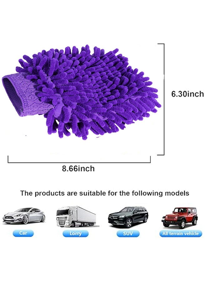 Happy D 3PCS Car Wash Mitt Microfiber - Double-Sided Chenille Scratch Free Mitt with Waterproof Inner for Car Washing Home Cleaning - Image 2