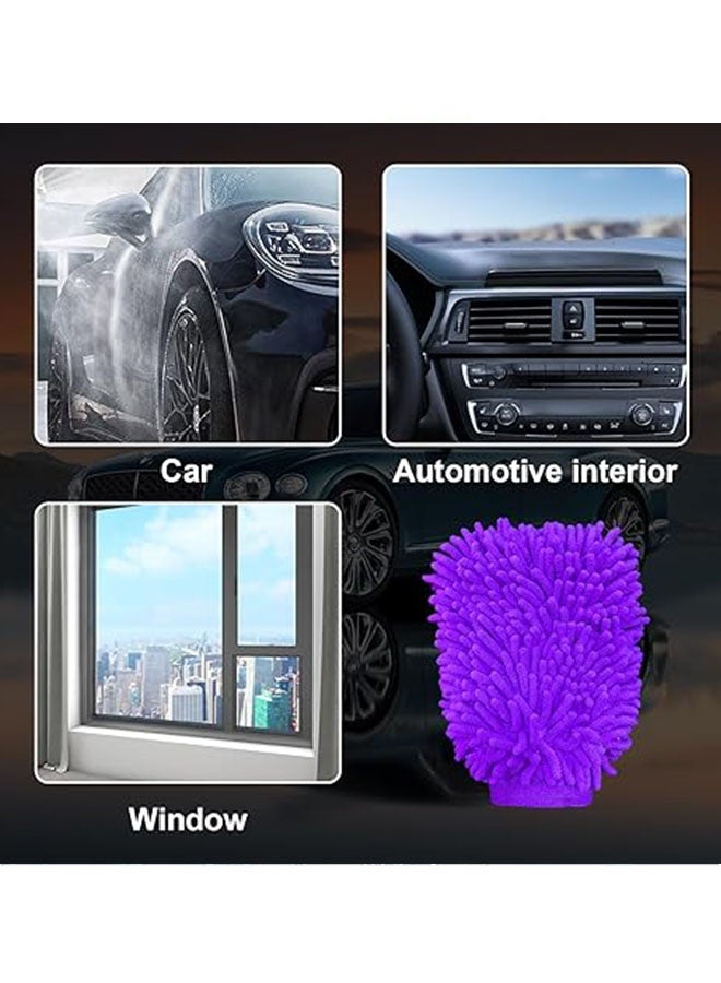 Happy D 3PCS Car Wash Mitt Microfiber - Double-Sided Chenille Scratch Free Mitt with Waterproof Inner for Car Washing Home Cleaning - Image 4